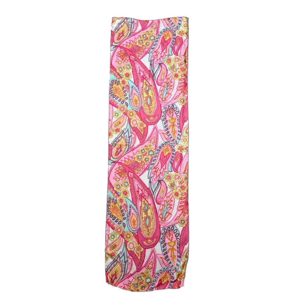 Vintage Silk Scarf Pink Paisley Rectangle 100% Silk Made in USA 44" x 13"